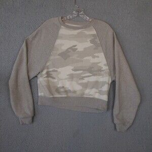 American Eagle Sweatshirt Women's XS Gray Camouflage Super Soft Long Sleeve Crop